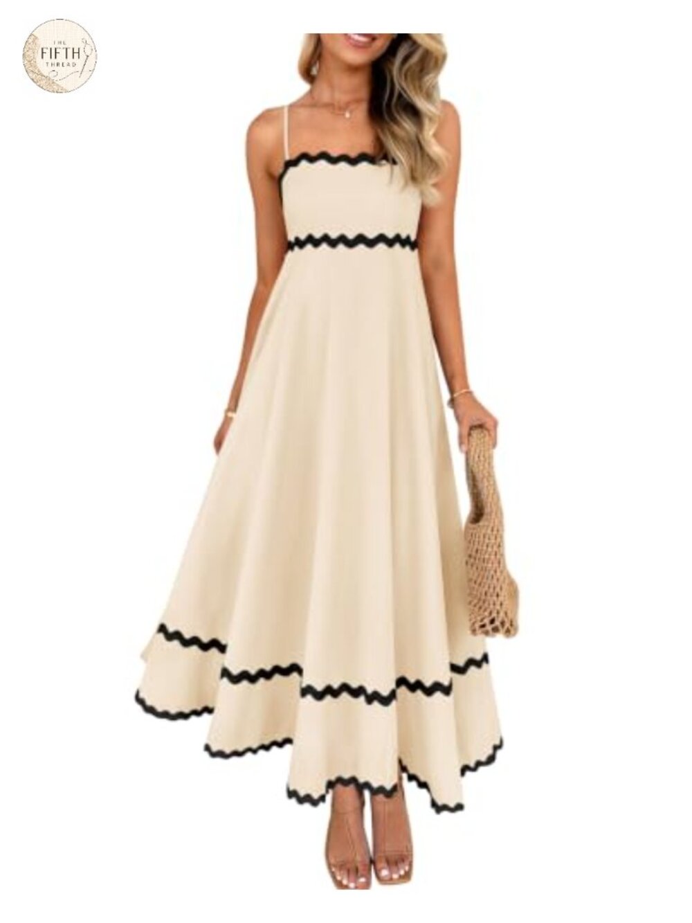ZESICA Women's Sleeveless Square Neck Midi Sundress with Adjustable Straps